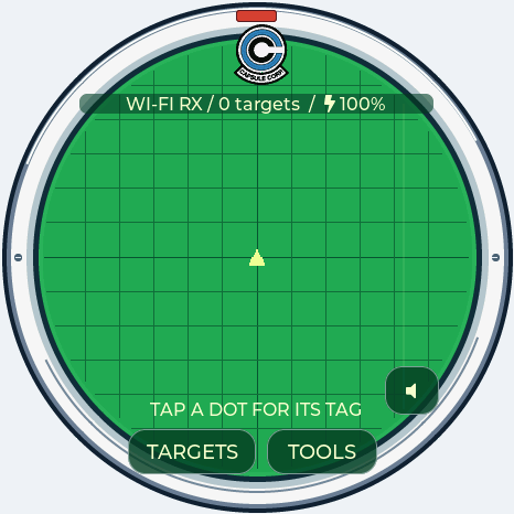 Capsule Corp emerald radar, actual M5Stack StopWatch framebuffer