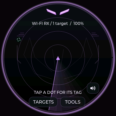 GhostStrats · purple radar, actual Waveshare firmware render