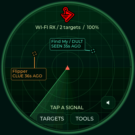 Green radar theme, actual M5Stack render