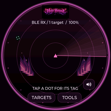 HaleHound Hellfire · live radar, actual Waveshare firmware render