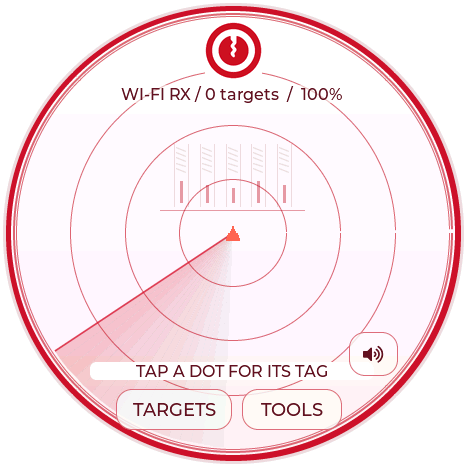 TOOOL white and red radar, actual Waveshare firmware render