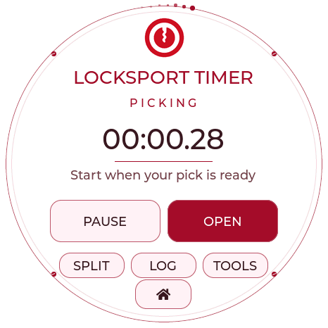 TOOOL · white and red timing screen, actual Waveshare firmware render