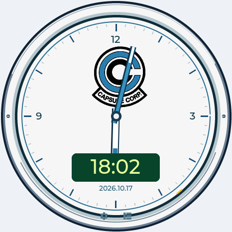 Capsule Corp white and blue analog watch with green digital time