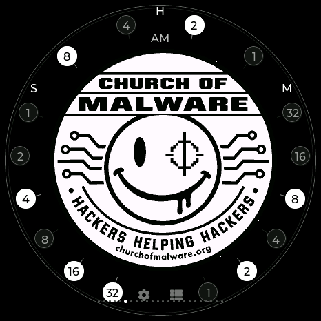 Church of Malware · full emblem and binary clock