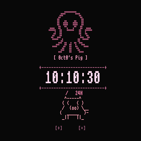 0ct0’s Pig interactive ASCII watch, actual firmware render